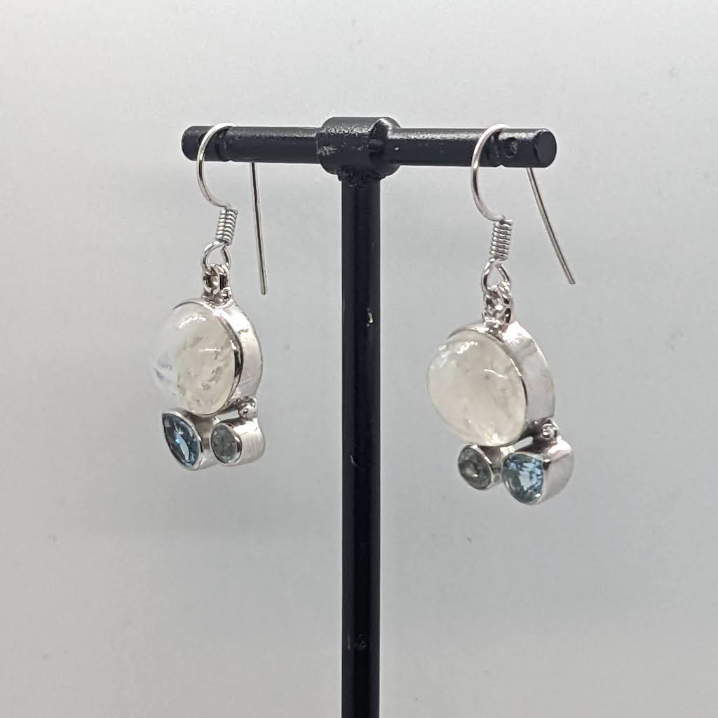 Handmade Silver Earrings Raw Stones  - Opal Aquamarine Round