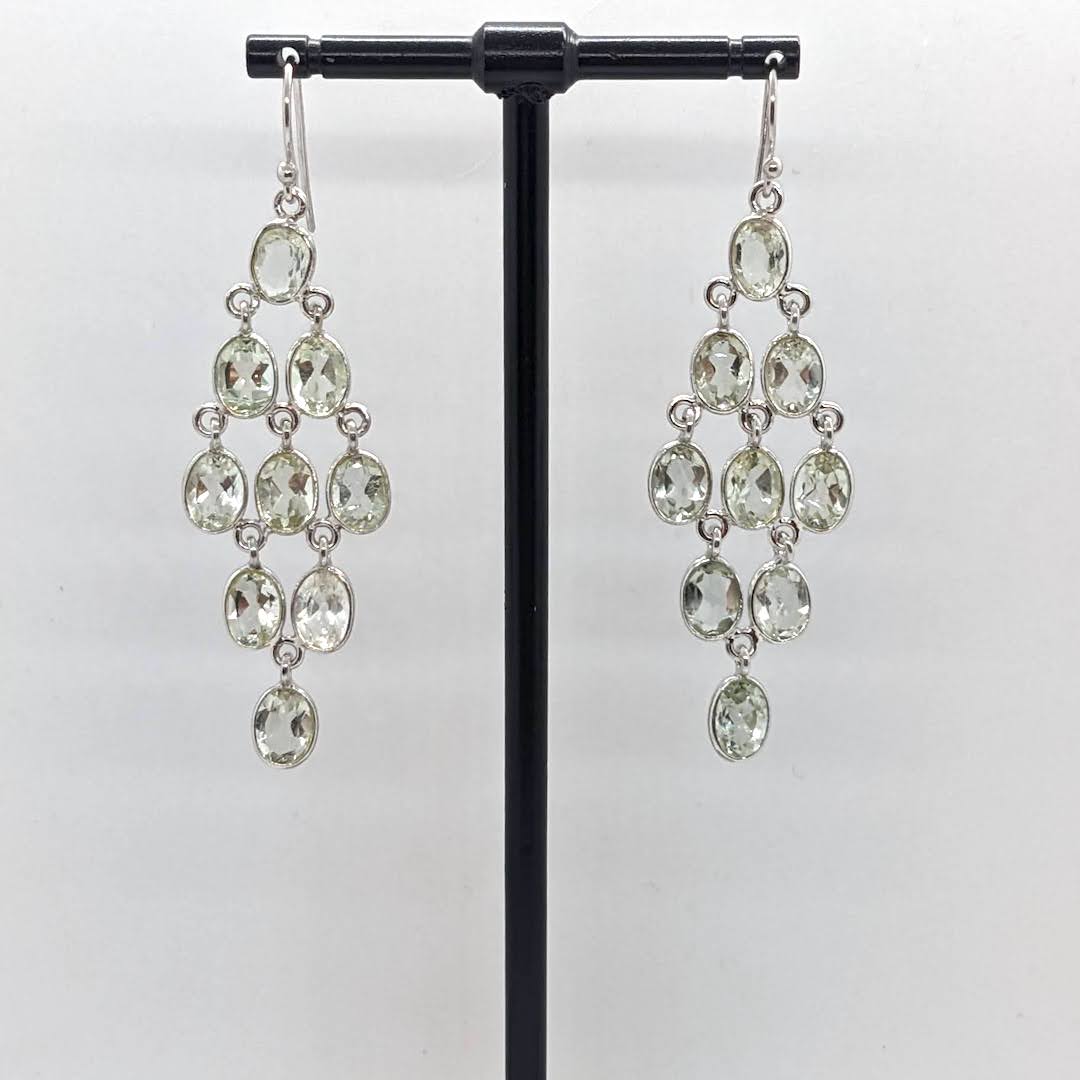 Handmade Silver Earrings Raw Stones  - Clear Quartz Symmetry