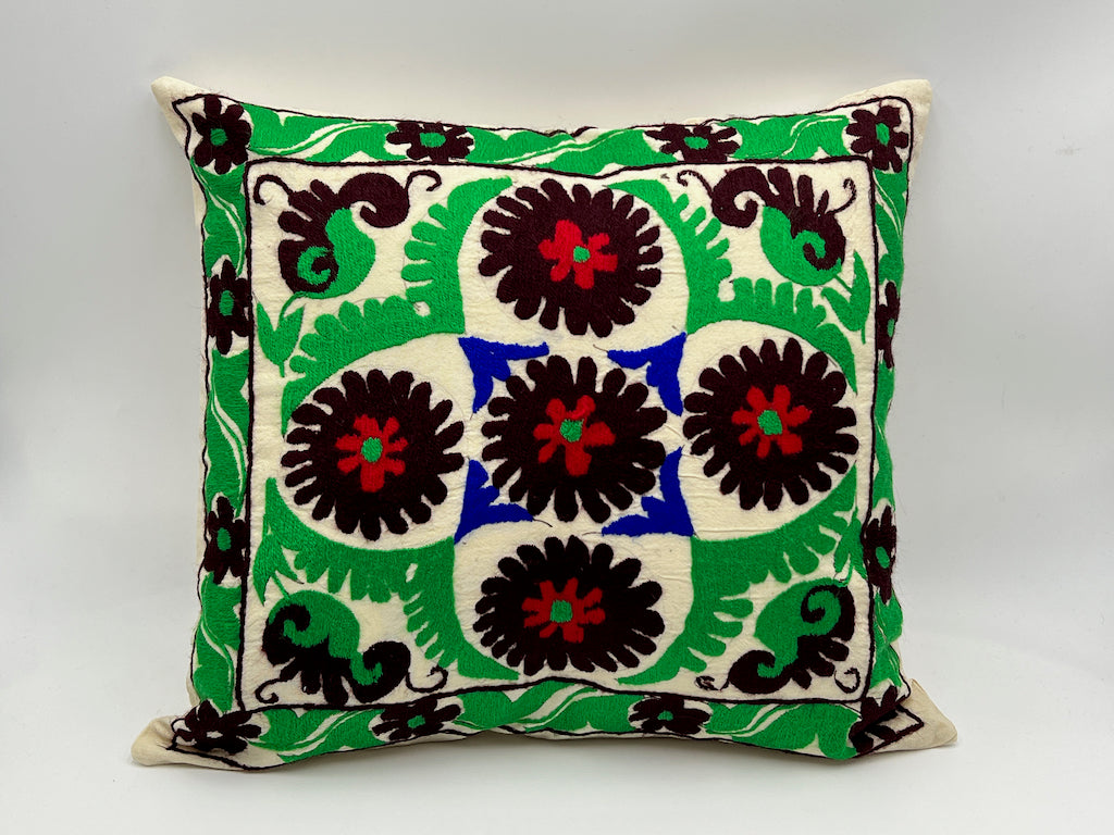 Suzani Cotton Pillow 50x50 CM 20"x20" - Vivid Green