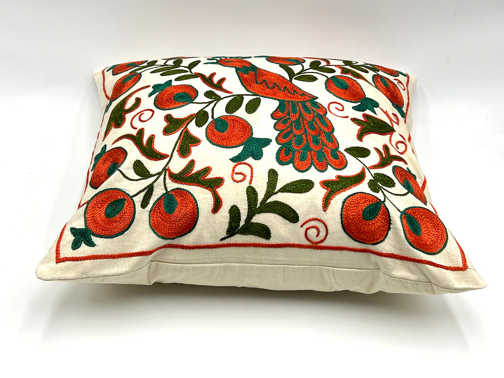 Suzani Cotton Pillow 50x50 CM 20"x20" - Peacock Pomegranates