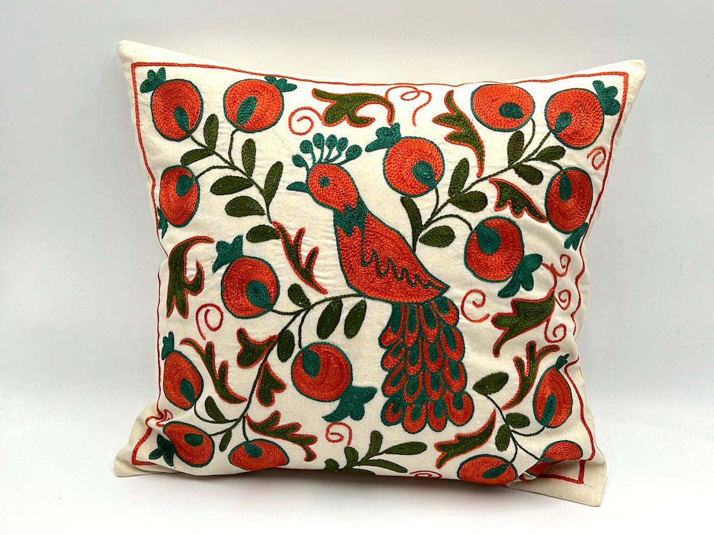 Suzani Cotton Pillow 50x50 CM 20"x20" - Peacock Pomegranates