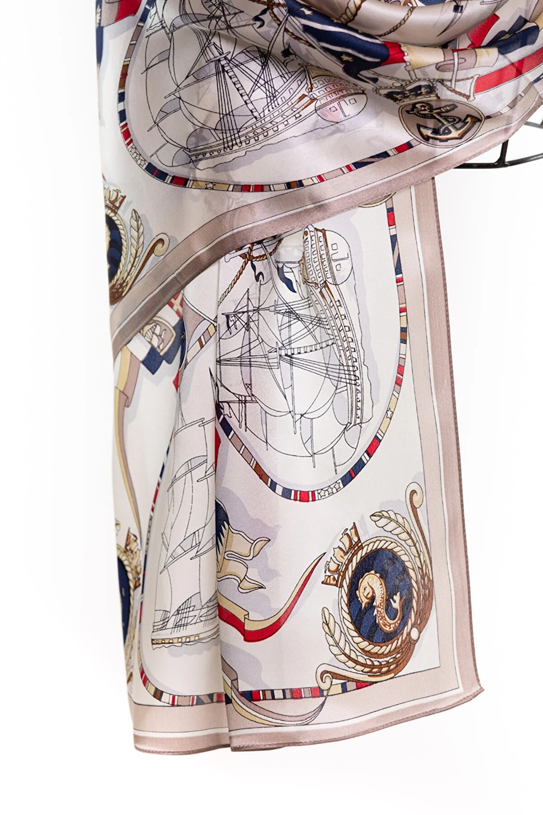 Rectangular Muffler Silk - Nautical Cream Navy