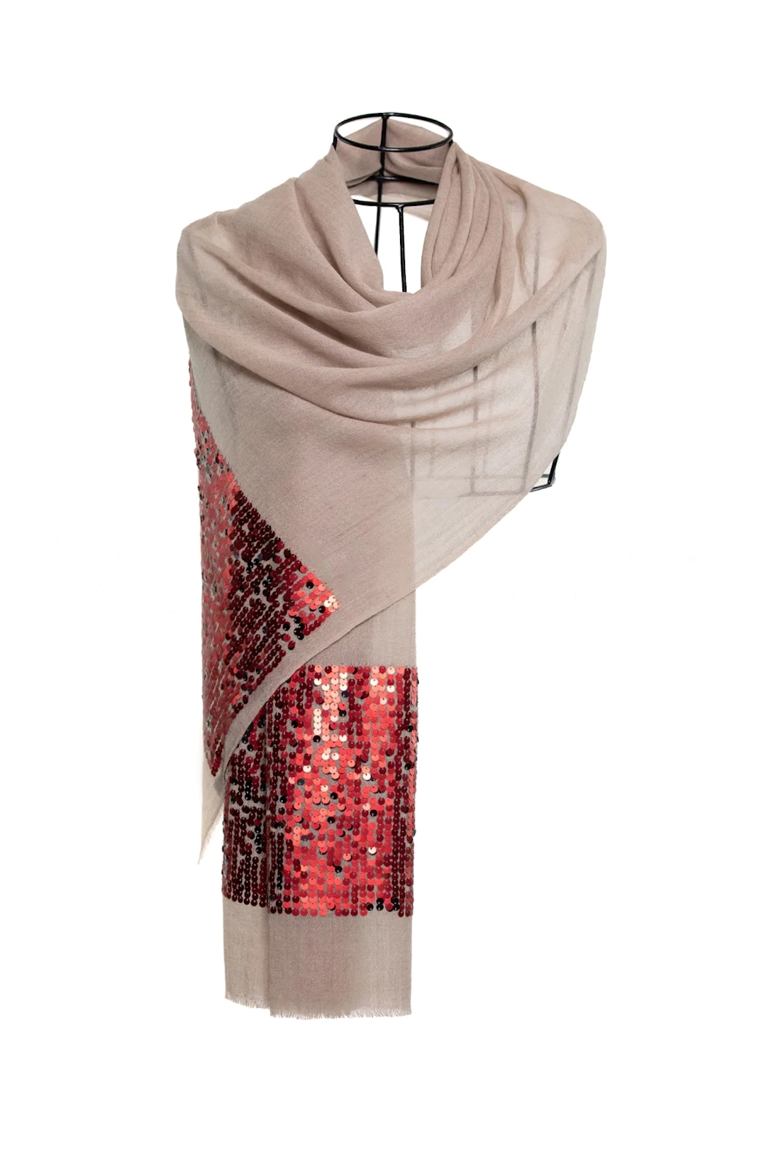 Cashmere and Silk Stole with Sequins - Sepia Red