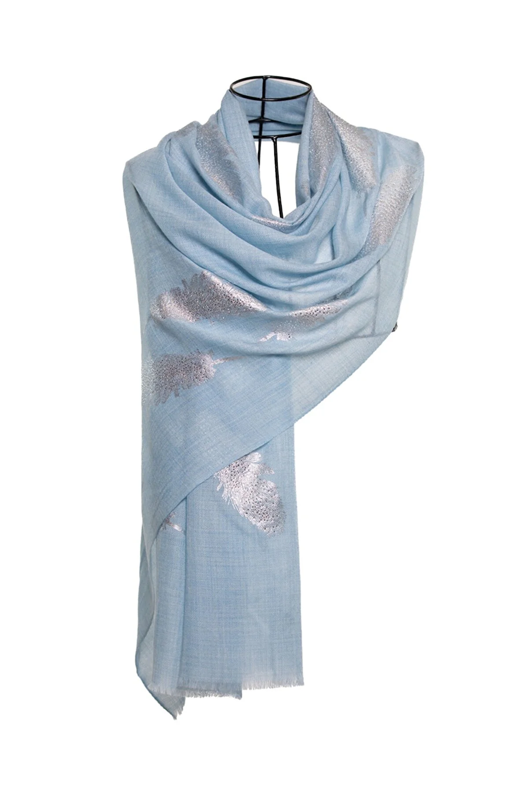Angel Feathers Crystal Feathers Shawl Stole - Sky Blue Silver
