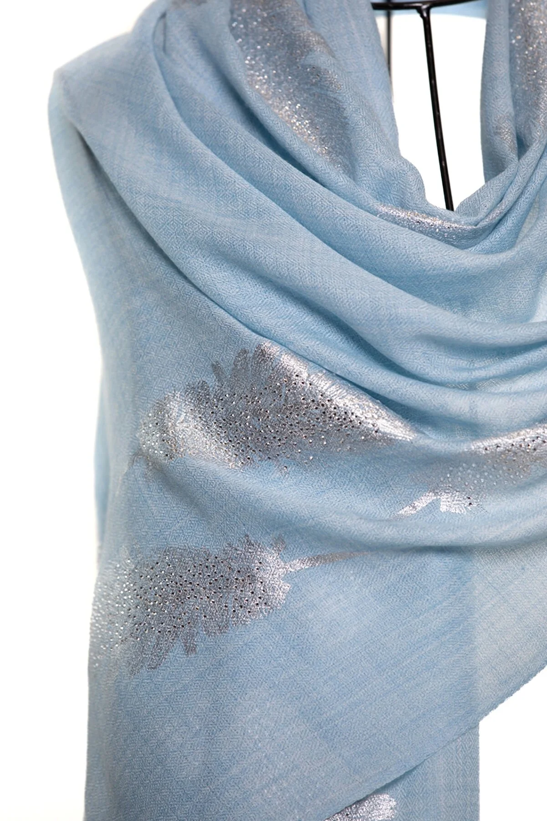 Angel Feathers Crystal Feathers Shawl Stole - Sky Blue Silver