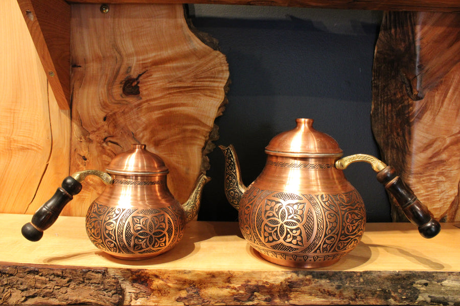 Vintage Turkish Tea Pots Hand-Hammered Embroidered Copper - Mawlana Cashmere & Silk