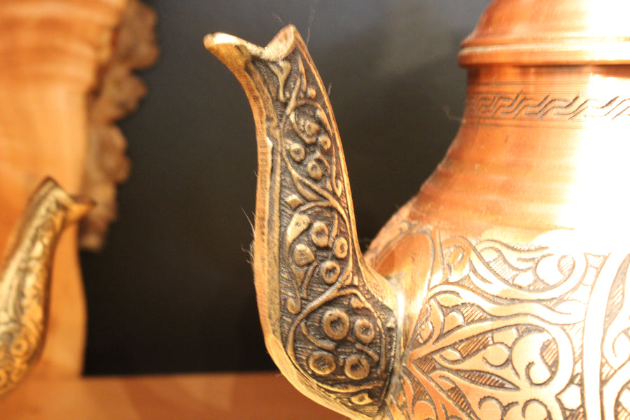Vintage Turkish Tea Pots Hand-Hammered Embroidered Copper - Mawlana Cashmere & Silk
