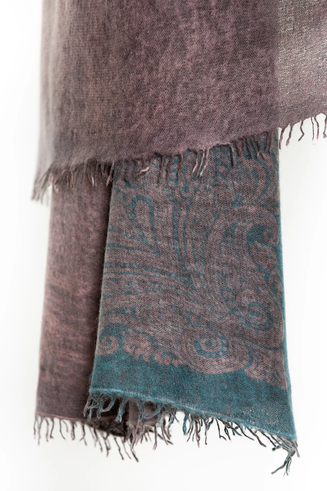 Sparge Thick Knit Baby Cashmere Printed Shawl Paisley - Teal