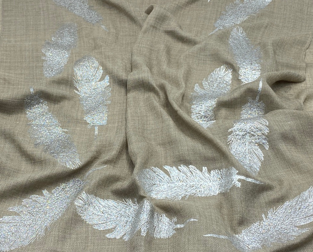 Angel Feathers Crystal Feathers Shawl Stole - Toush Silver