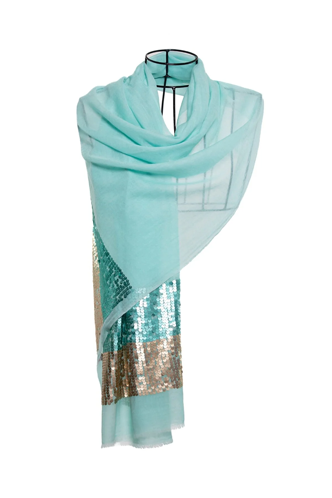 Cashmere and Silk Stole with Sequins - Turquoise Gold