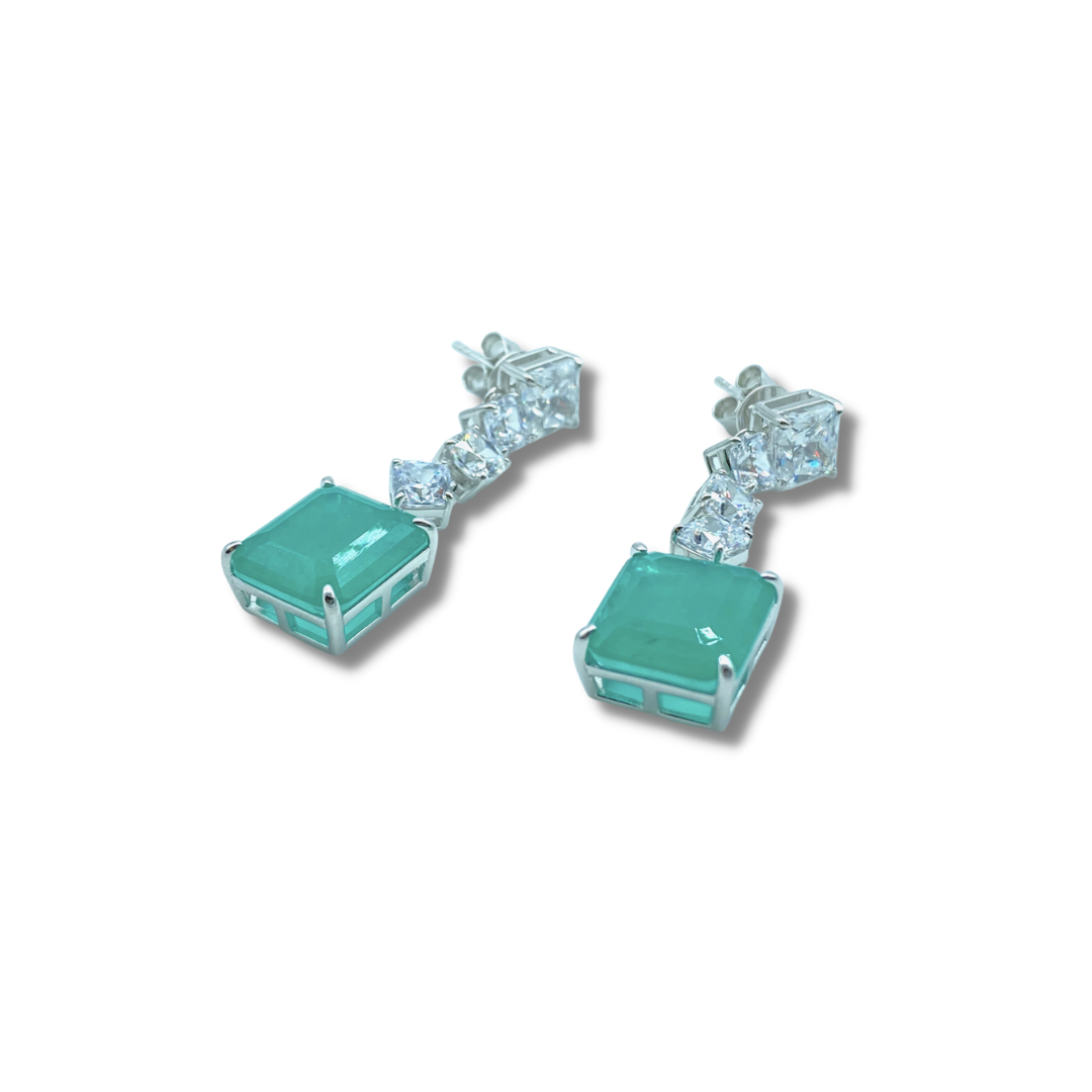 Square Emerald Dangle Crystals Push-Pin Earring- Sterling Silver Emerald Earring