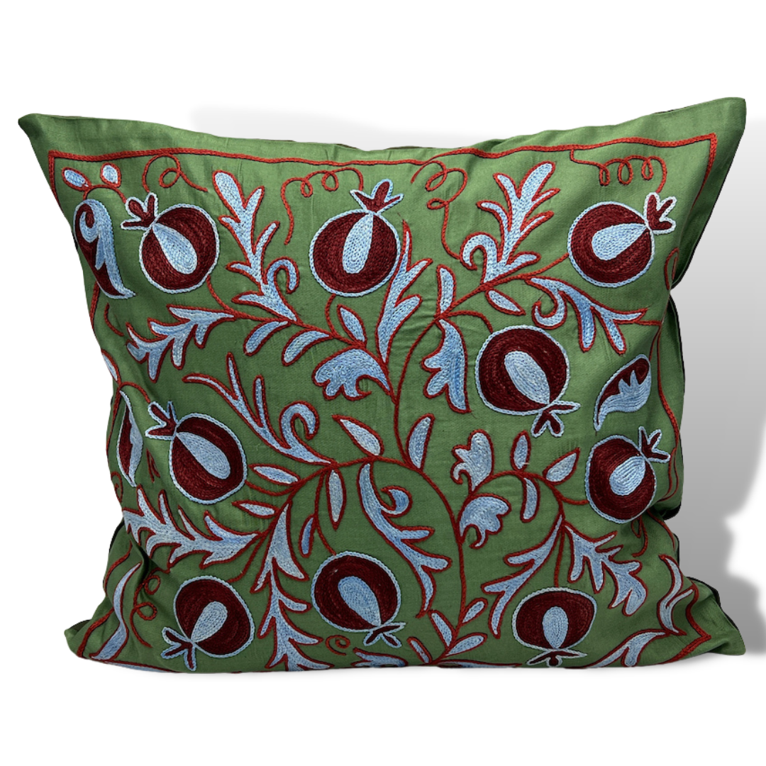 Suzani Silk Pillow Cover Handmade Cushion Cover - Pomegranate Tree