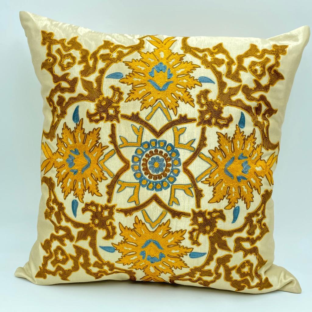 Suzani Cushion Pillow Cover Silk on Satin Highest Quality - Mocca Tiles