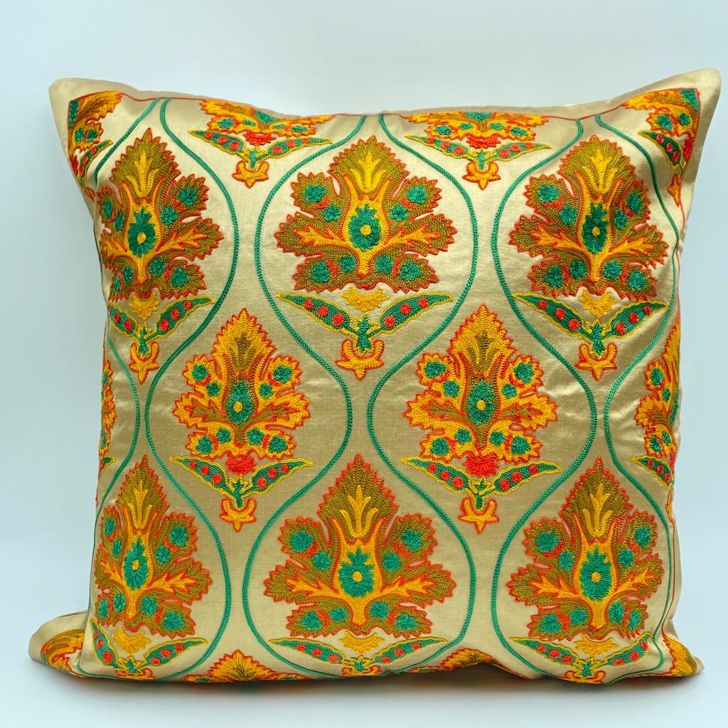 Suzani Cushion Pillow Cover Silk on Satin Highest Quality - Carnation Hourglass Mocca