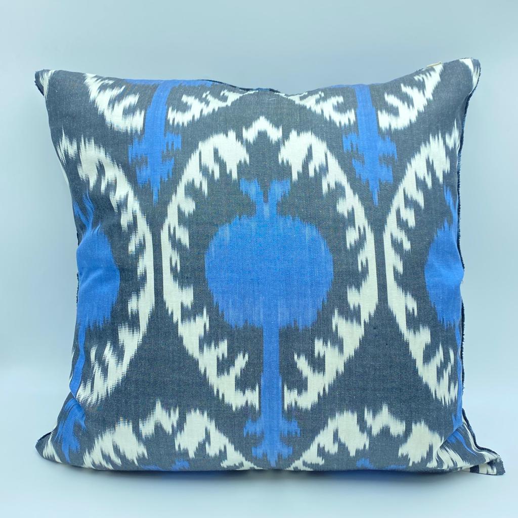 Set of 2 Velvet Silk Square Cushion Big 50x50CM IKAT Silk Back - Ashen SeaWeed