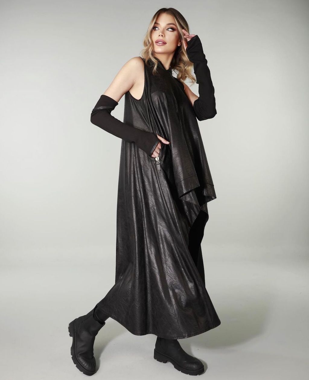 Avant-Garde Tunic Blouse Design 225210D - Black Vegan Leather