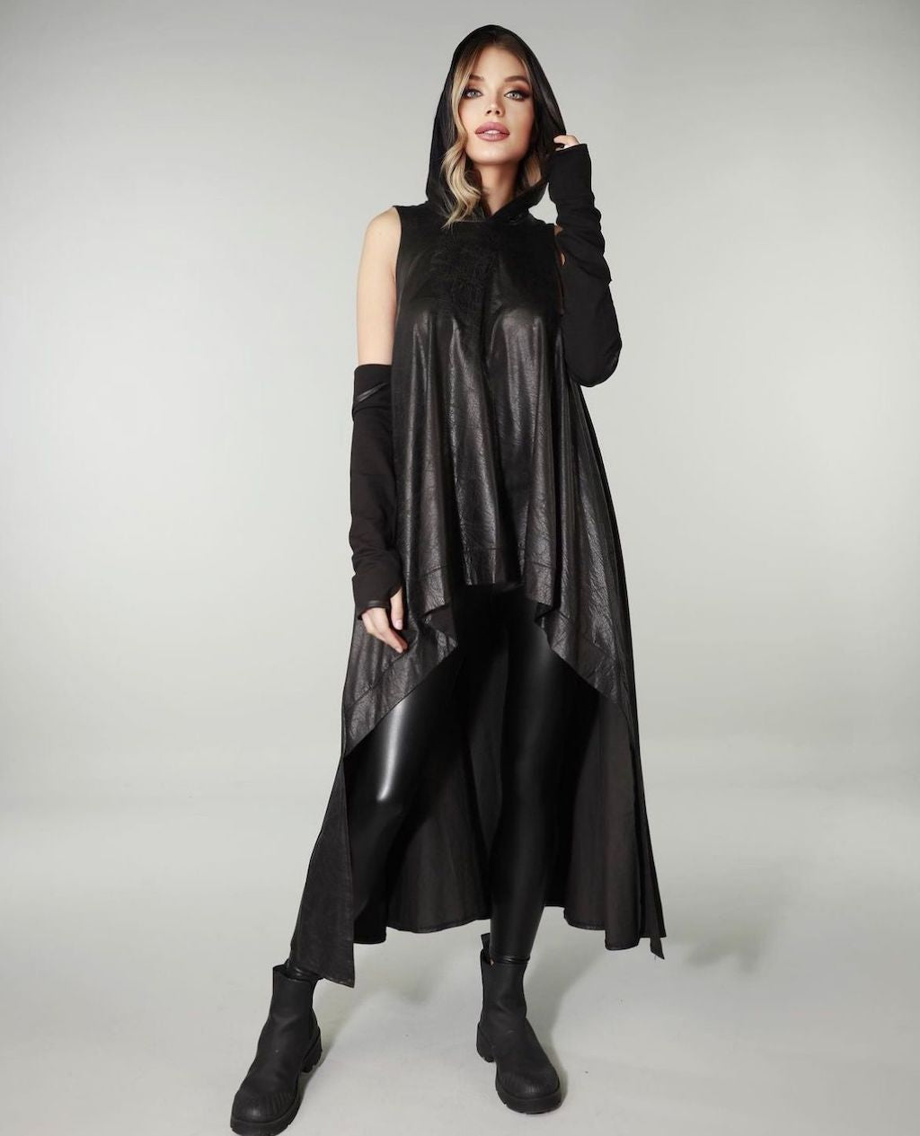 Avant-Garde Tunic Blouse Design 225210D - Black Vegan Leather