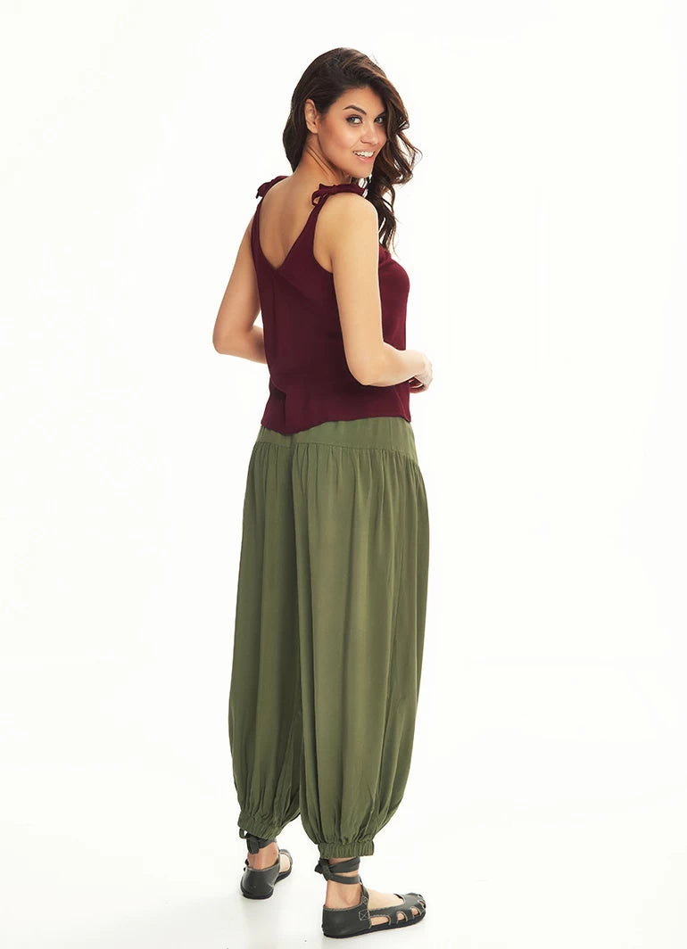 Drawstring Harem Yoga Pants - Green