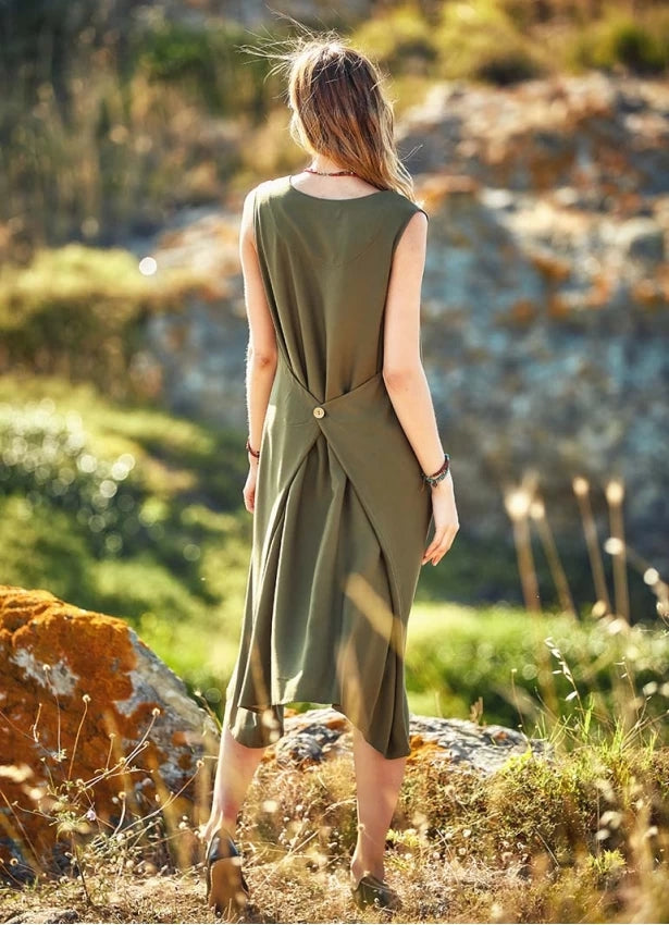 Boho Wrap Free-Size Sleeveless Long Dress Green