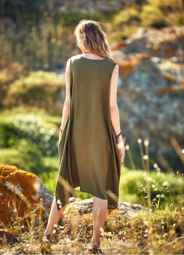 Boho Wrap Free-Size Sleeveless Long Dress Green