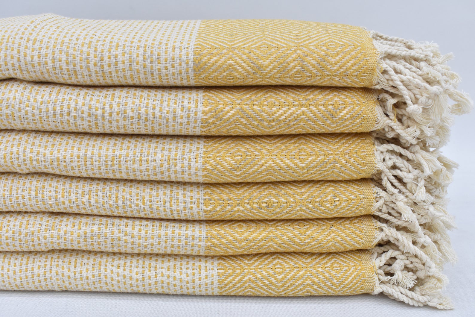 Face Towel Organic Turkish Towel Diamond Weave Mustard - 90cm x 50 CM