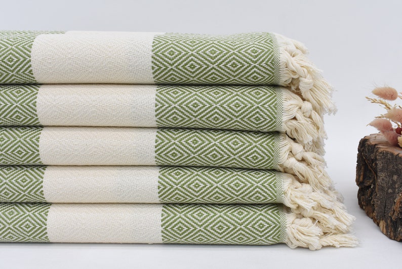 Dark Green Bath & Hand Diamonds Towel Organic Turkish Cotton - 70" X 40" - 36" X 20"