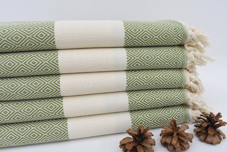 Dark Green Bath & Hand Diamonds Towel Organic Turkish Cotton - 70" X 40" - 36" X 20"