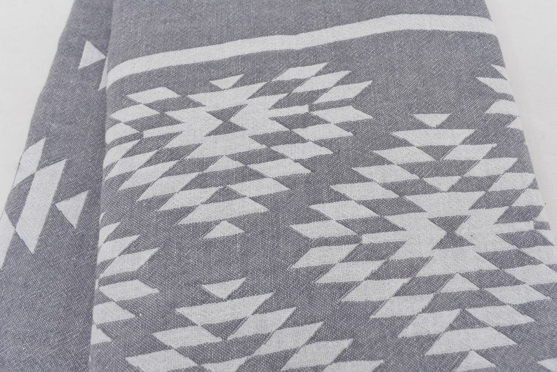 Gray Aztec Blanket Organic Turkish Cotton - 78" X 60"