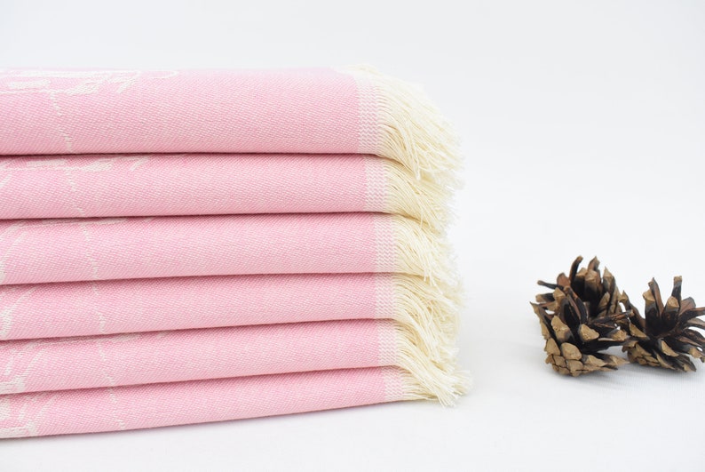 Pink Hand Tea Towel Organic Turkish Cotton Scene Patterned Tea Towel - 75 CM X 50 CM