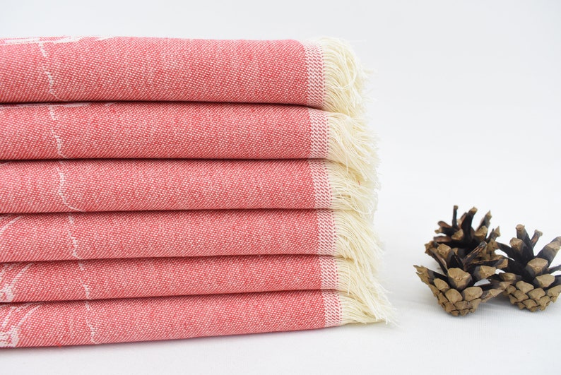 Salmon Hand Tea Towel Organic Turkish Cotton Scene Patterned Tea Towel - 75 CM X 50 CM