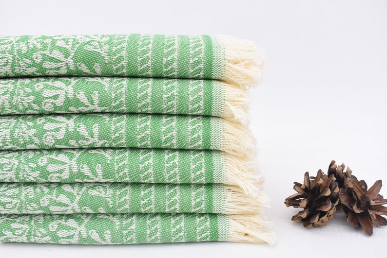 Green Hand Towel Organic Turkish Cotton Nautical Patterned Tea Towel - 75 CM X 50 CM
