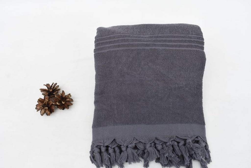 Handmade Gray Stonewashed Terry Towel Organic Turkish Towel - 180 CM X 90 CM