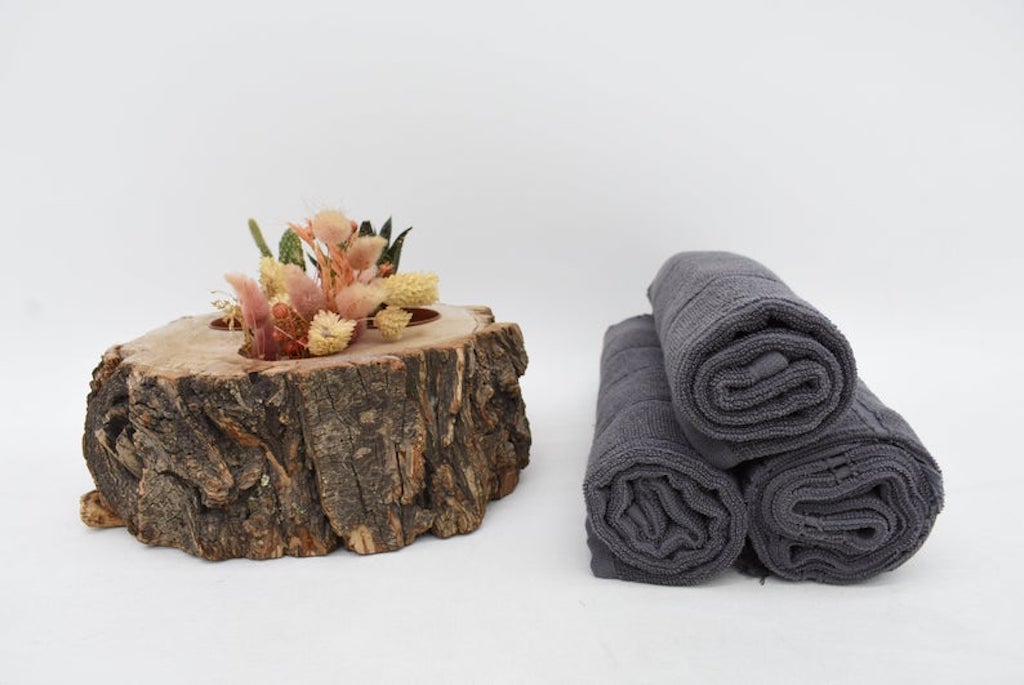 Handmade Gray Stonewash Terry Hand Face Towel Organic Turkish Towel - 100 CM X  50 CM