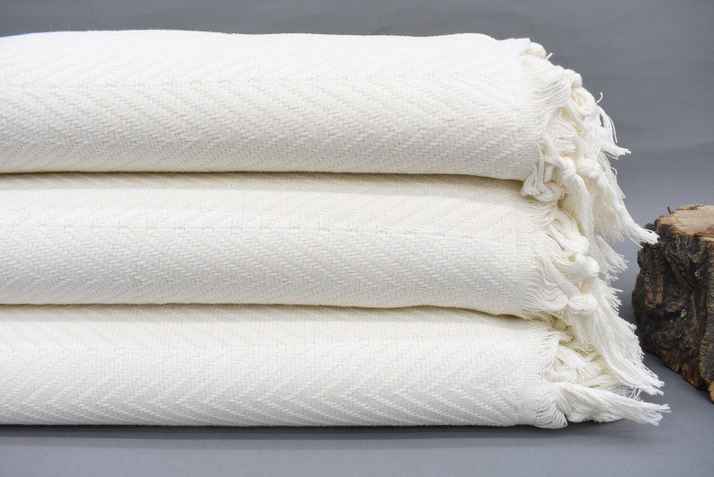 Natural White Blanket Organic Turkish Cotton - 90" X 82"