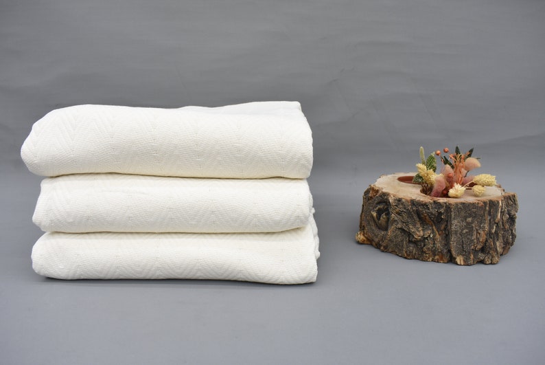 Natural White Blanket Organic Turkish Cotton - 90" X 82"