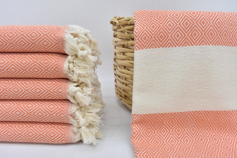 Salmon Bath & Hand Towel Organic Turkish Cotton - 70" X 40" - 36" X 20"