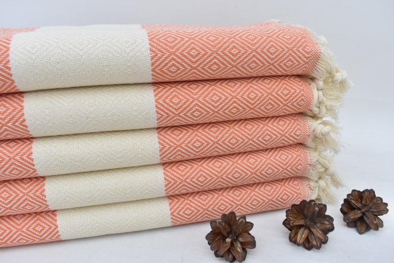 Salmon Bath & Hand Towel Organic Turkish Cotton - 70" X 40" - 36" X 20"