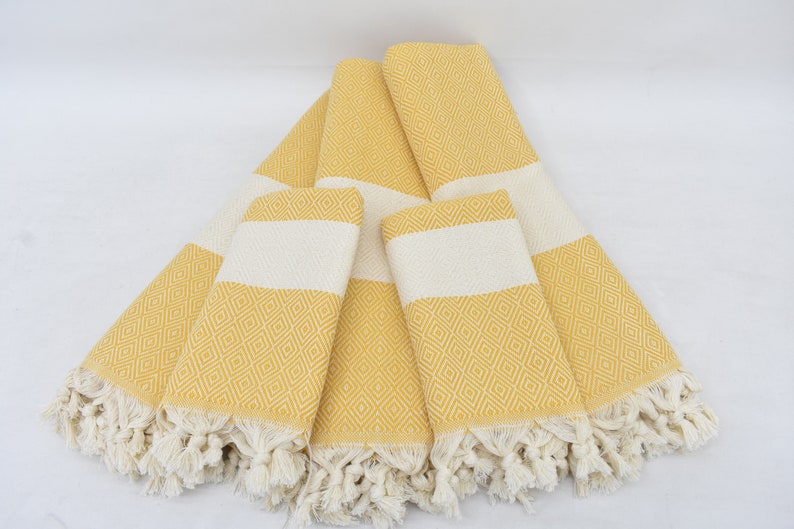 Yellow Diamond Bath & Hand Towel Organic Turkish Cotton - 70" X 40" - 36" X 20"