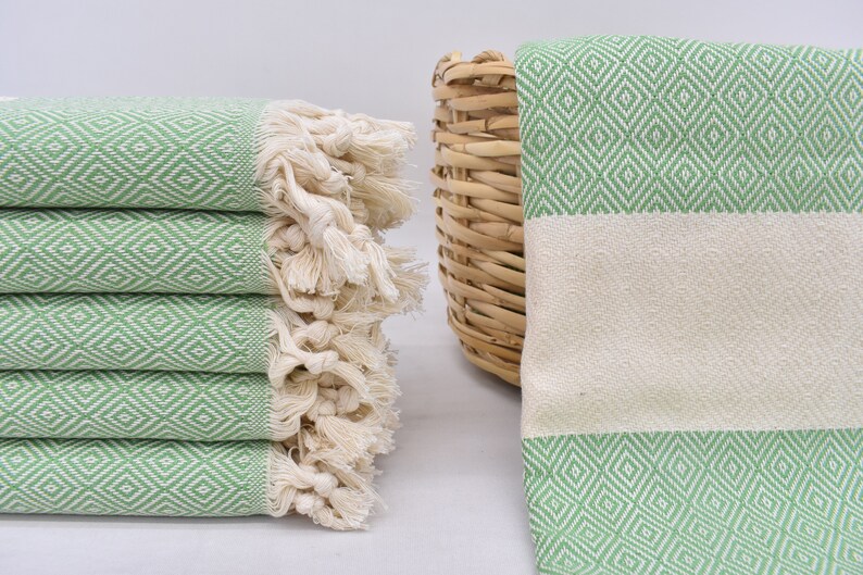 Pistachio Bath & Hand Diamonds Towel Organic Turkish Cotton - 70" X 40" - 36" X 20"