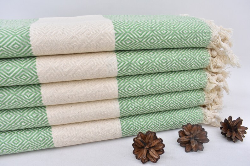 Pistachio Bath & Hand Diamonds Towel Organic Turkish Cotton - 70" X 40" - 36" X 20"