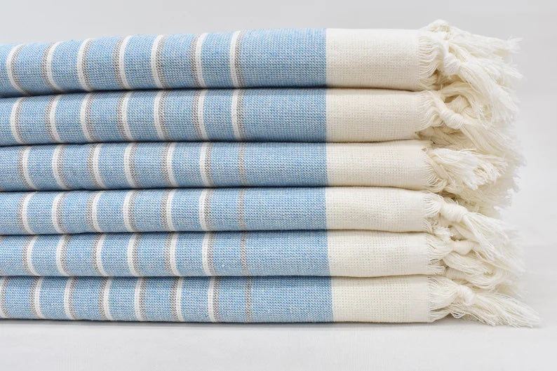 Blue Face Towel Organic Peshkir Turkish Towel - 90 CM X 45 CM