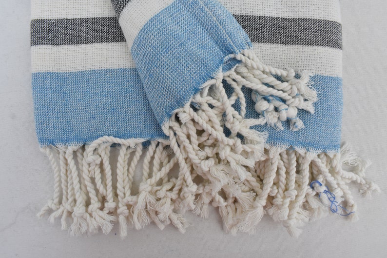 Gray Turquoise Terry Bath Towel Organic Turkish Cotton - 63" X 40"