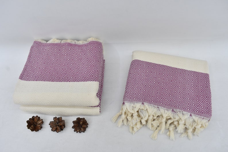 Purple Diamonds Bath Towel Organic Turkish Cotton - 70" X 40"- 36" X 20"