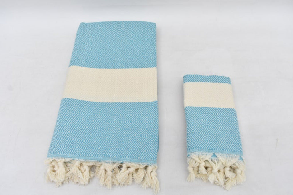 Dark Turquoise Bath & Hand Towel Organic Turkish Cotton - 70" X 40" - 36" X 20"