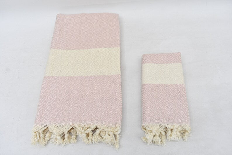 Light Pink Bath & Hand Towel Organic Turkish Cotton - 70" X 40" - 36" X 20"