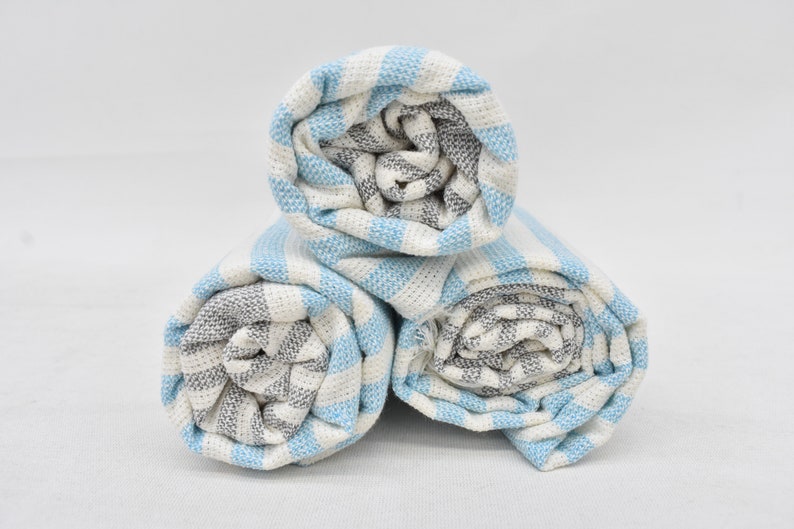 Turquoise Gray Face Towel Organic Peshkir Turkish Towel - 90 CM X 45 CM