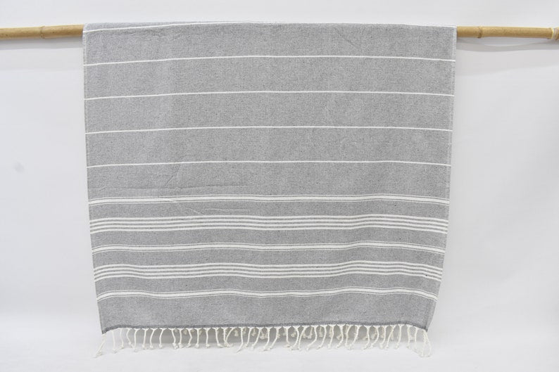 Terry Striped Gray Bath Towel Organic Turkish Cotton - 63" x 36"