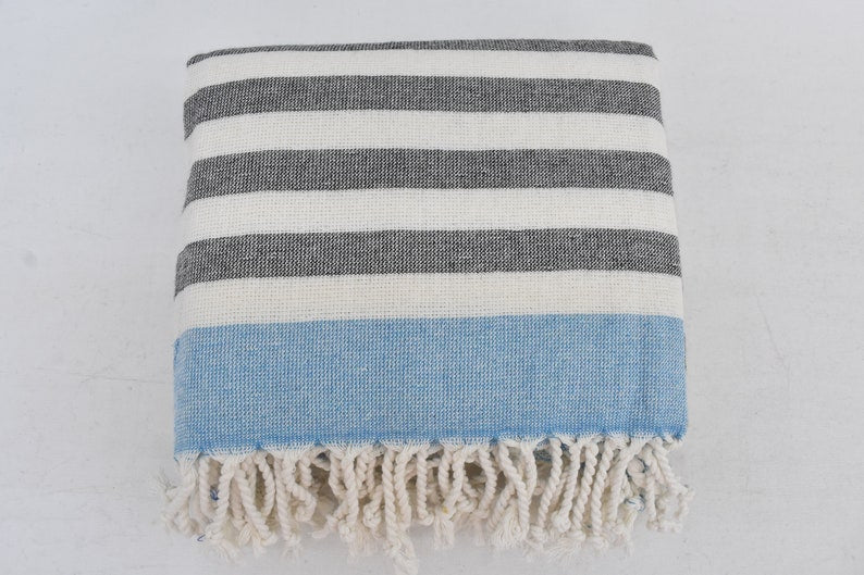 Gray Turquoise Terry Bath Towel Organic Turkish Cotton - 63" X 40"