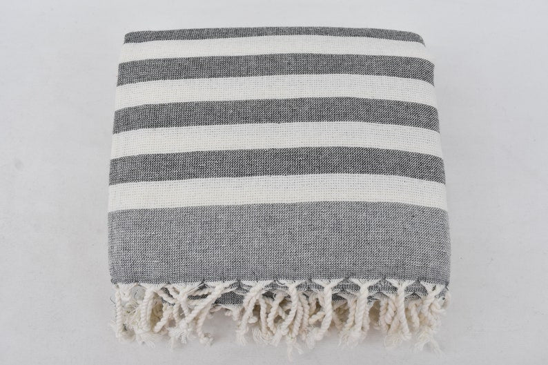 Gray on Gray Terry Bath Towel Organic Turkish Cotton - 63" X 40"