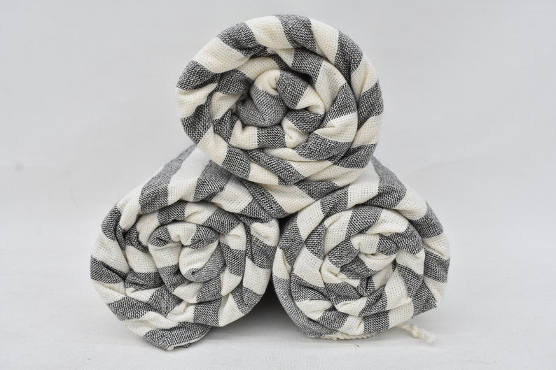 Gray on Gray Terry Bath Towel Organic Turkish Cotton - 63" X 40"